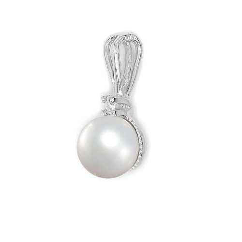 Diamantový přívěsek s  přírodní bílou perlou bílé zlato - P 1207 A